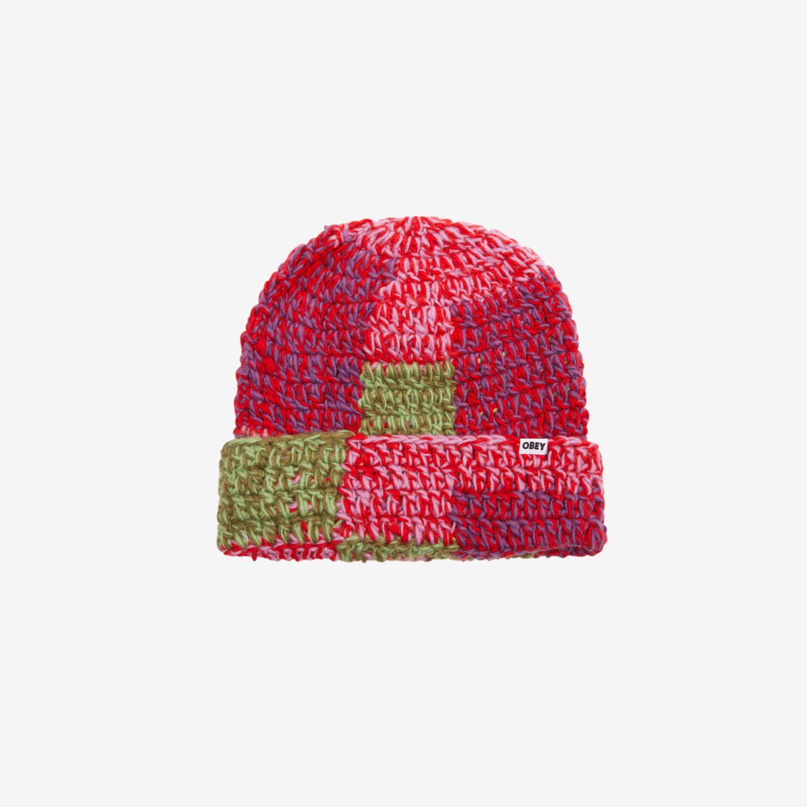 Obey Patchwork Rib Beanie - Red