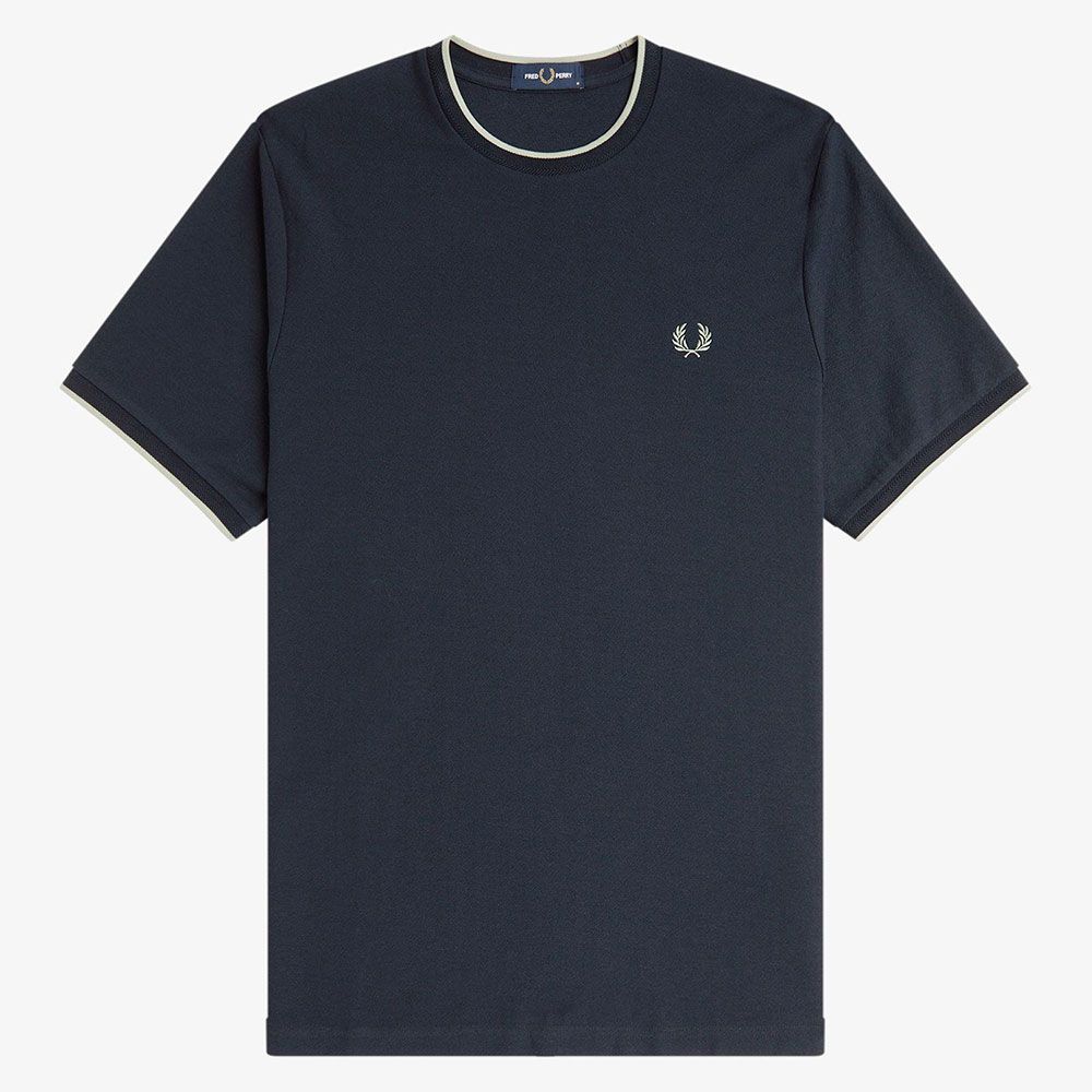 Fred Perry Trim Detail Crepe Pique T-Shirt - Navy