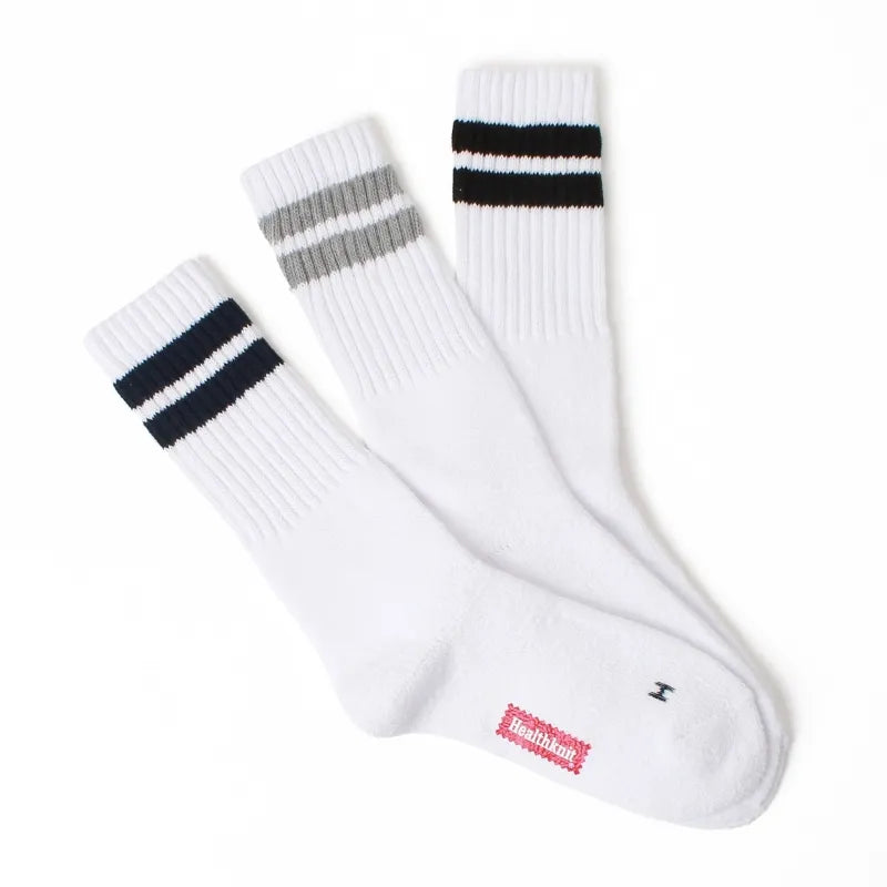 Healthknit 3 Pack Socks Stripe - Navy / Black / Grey