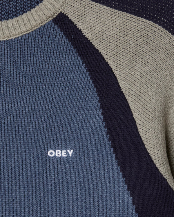 Buy the Obey Raglan Crew Neck Sweater - Dull Blue | Jingo Clothing