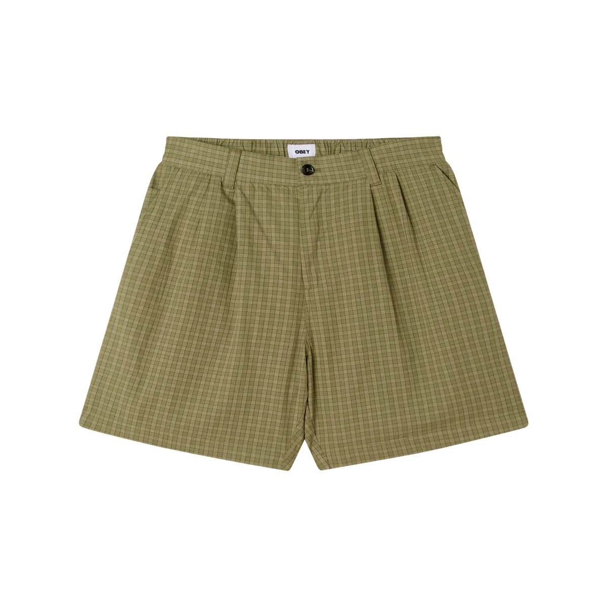 Obey Coen Pleated Plaid Short - Vetiver Multi