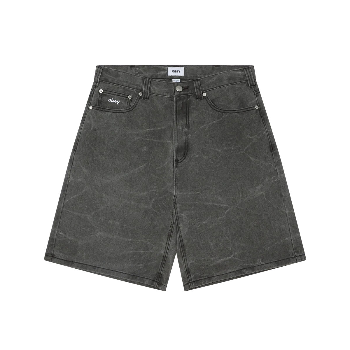 Obey Bigwig Baggy Denim Short - Black Wrinkle Wash