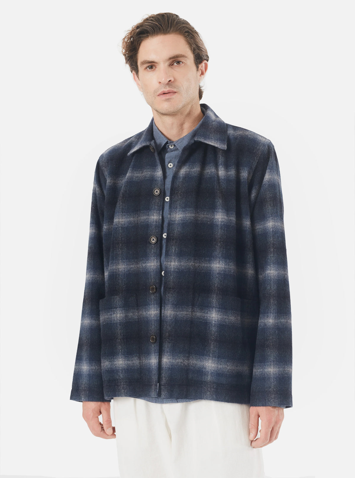Universal Works Easy Over Jacket - Navy Check