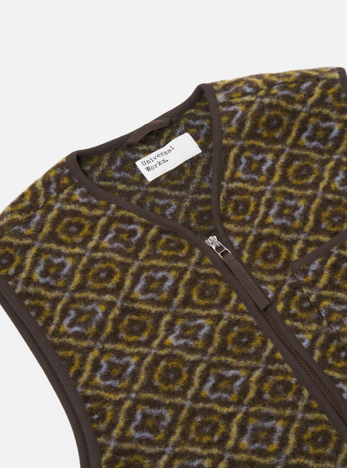 Universal Works Zip Gilet - Geometric Print Brown