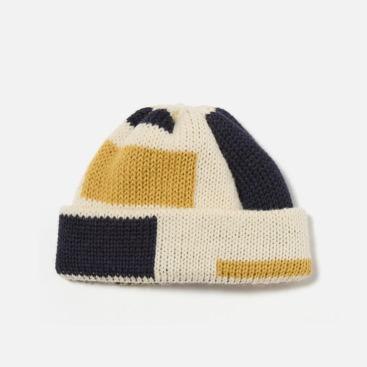 Universal Works Short Watch Cap - Ecru / Navy / Yellow