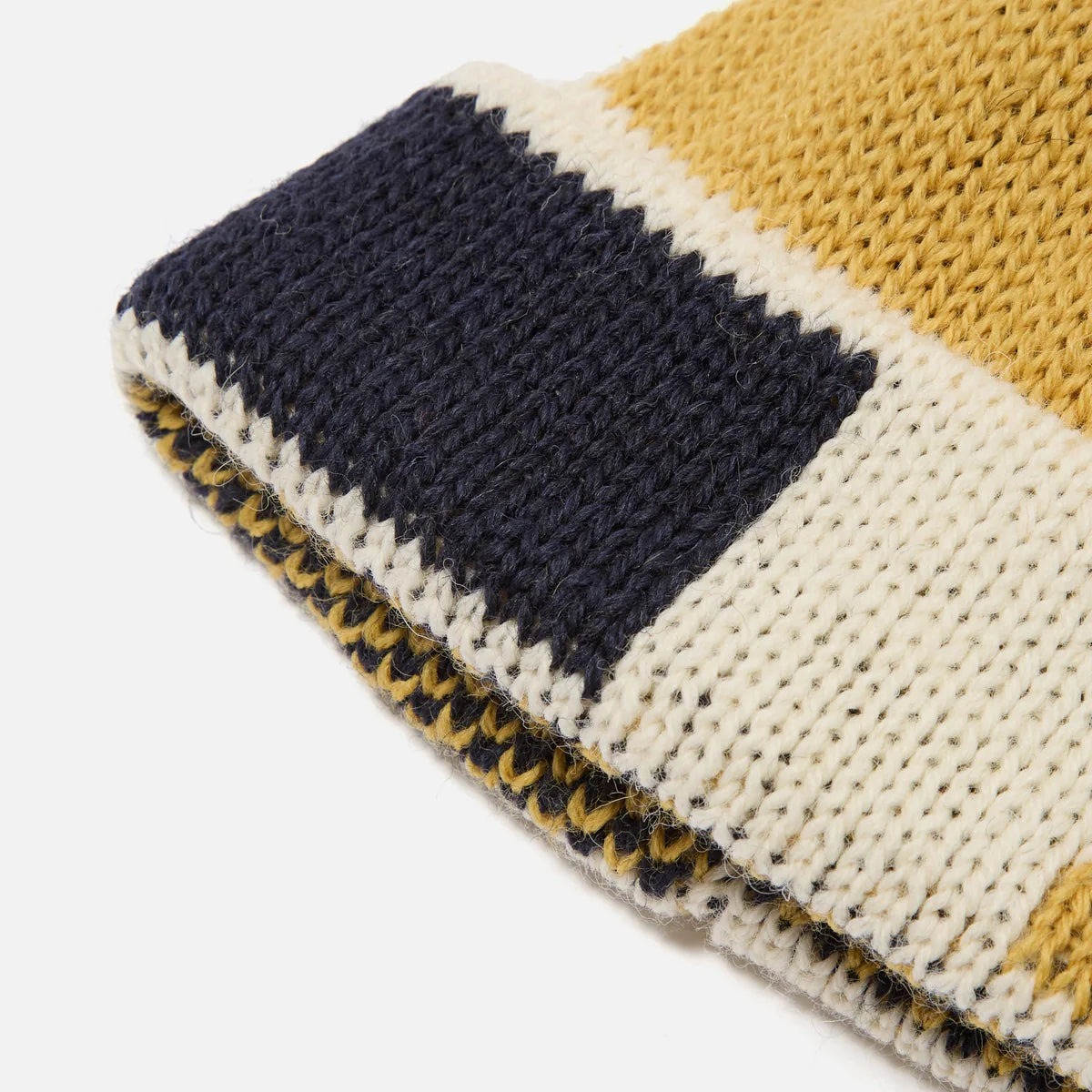 Universal Works Short Watch Cap - Ecru / Navy / Yellow