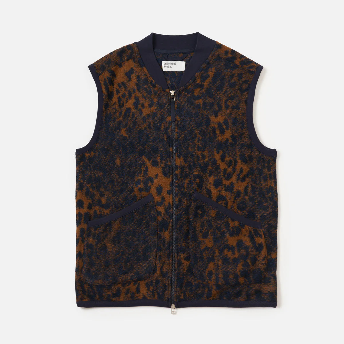 Universal Works Zip Waistcoat - Dark Navy / Brown