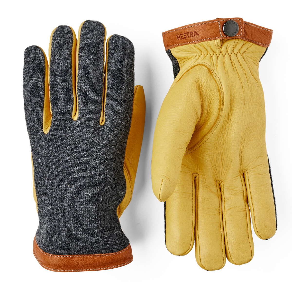 Hestra Deerskin Wool Tricot - Char / Natural Yellow