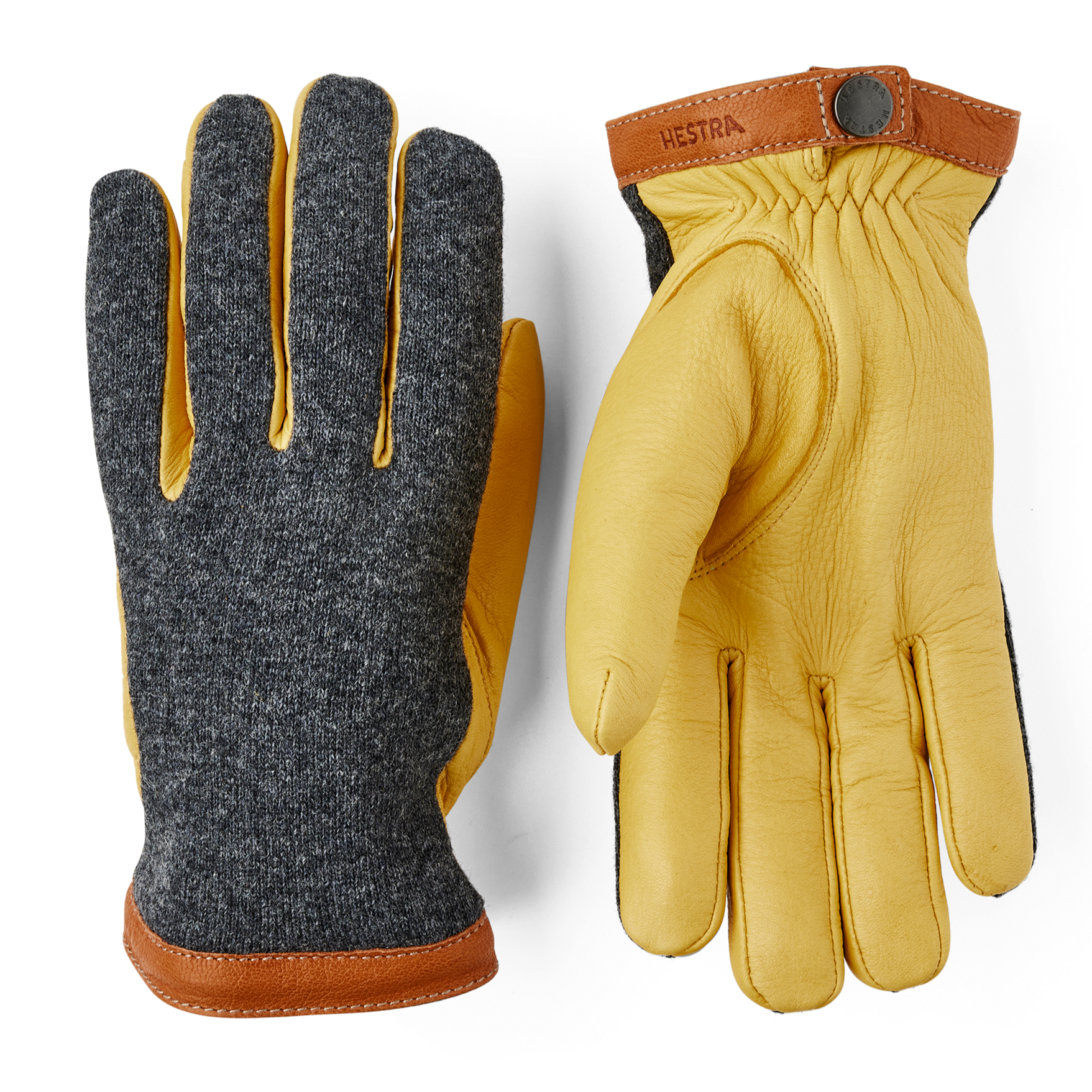 Hestra Deerskin Wool Tricot - Char / Natural Yellow