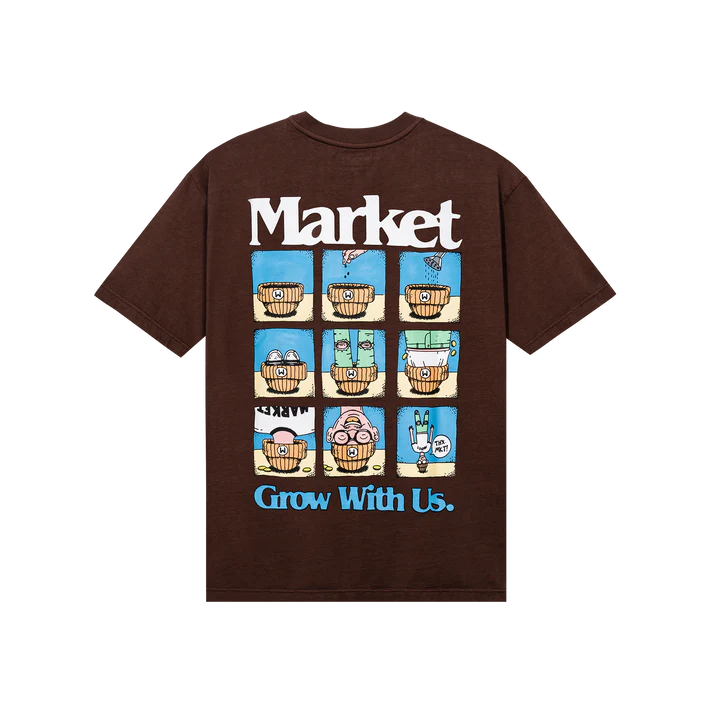 Market Grow With Us T-Shirt - Brown