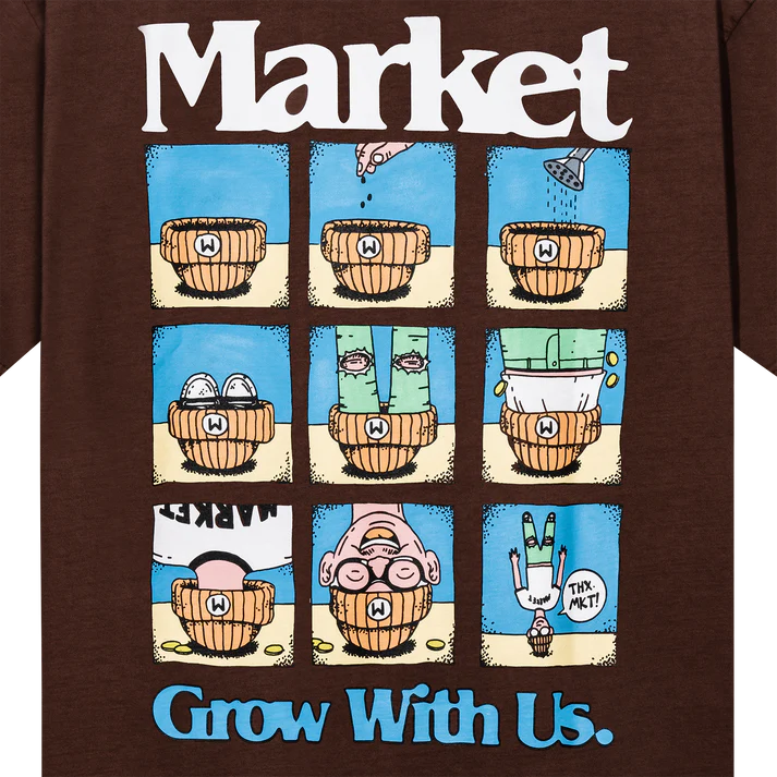 Market Grow With Us T-Shirt - Brown