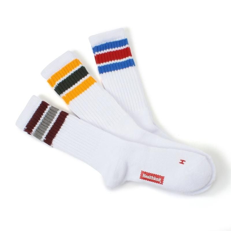 Healthknit 3 Pack Socks - White / Green / Grey / Red