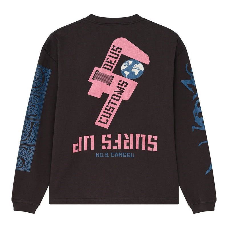 Deus Swell Maps LS T-Shirt - Anthracite Grey