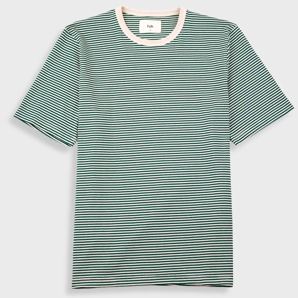 Folk 1X1 Stripe T-Shirt - Pthalo Green / Ecru