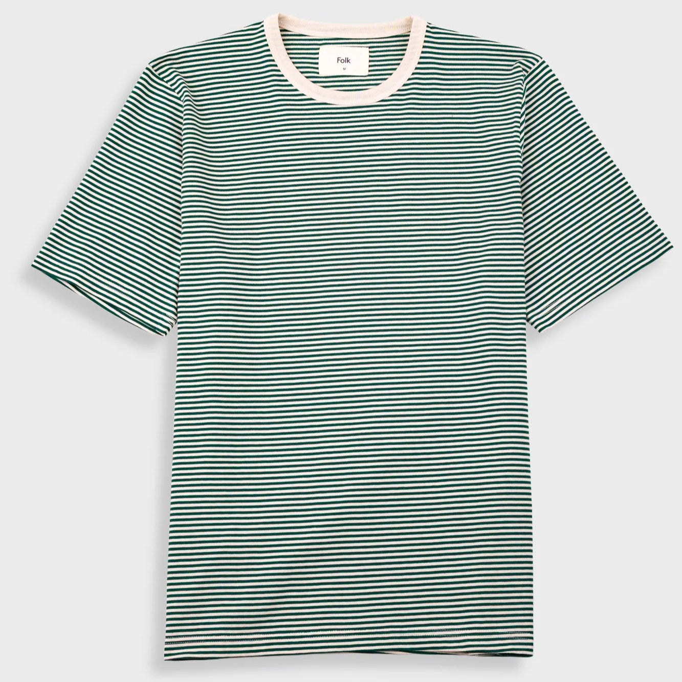 Folk 1X1 Stripe T-Shirt - Pthalo Green / Ecru