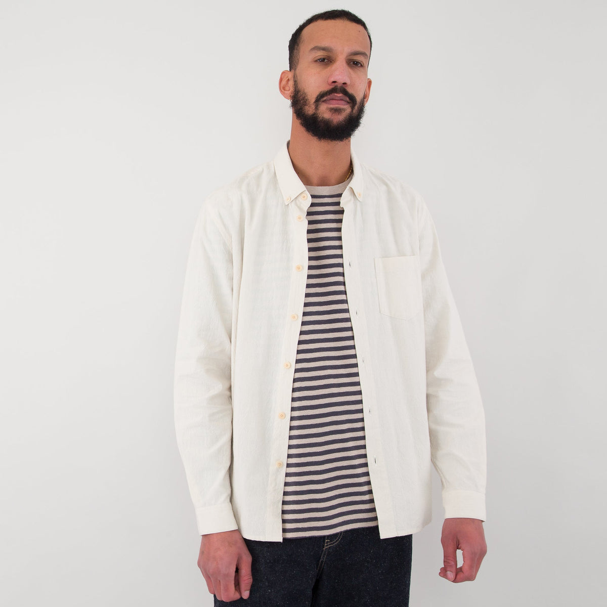 Folk Classic Stripe T-Shirt - Charcoal / Ecru