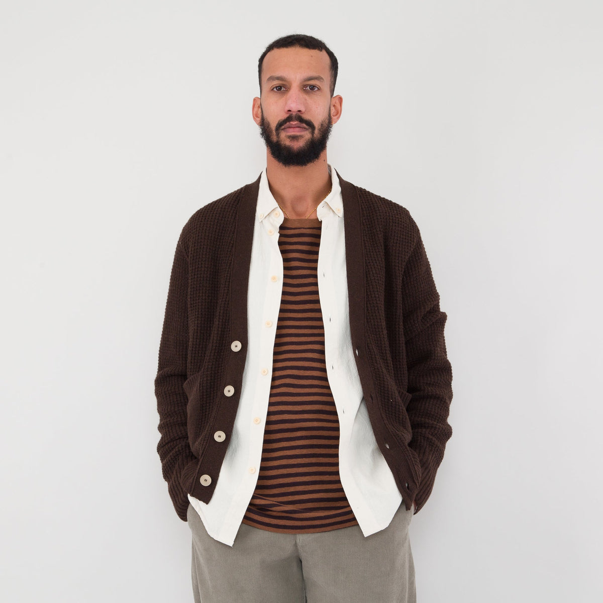 Folk Waffle Cardigan - Brown