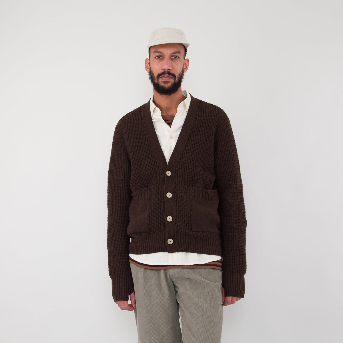Folk Waffle Cardigan - Brown