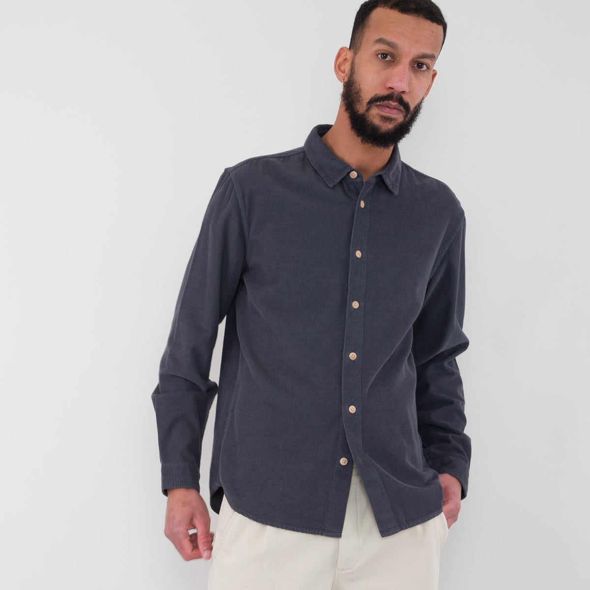 Folk Relaxed Babycord Shirt - Charcoal