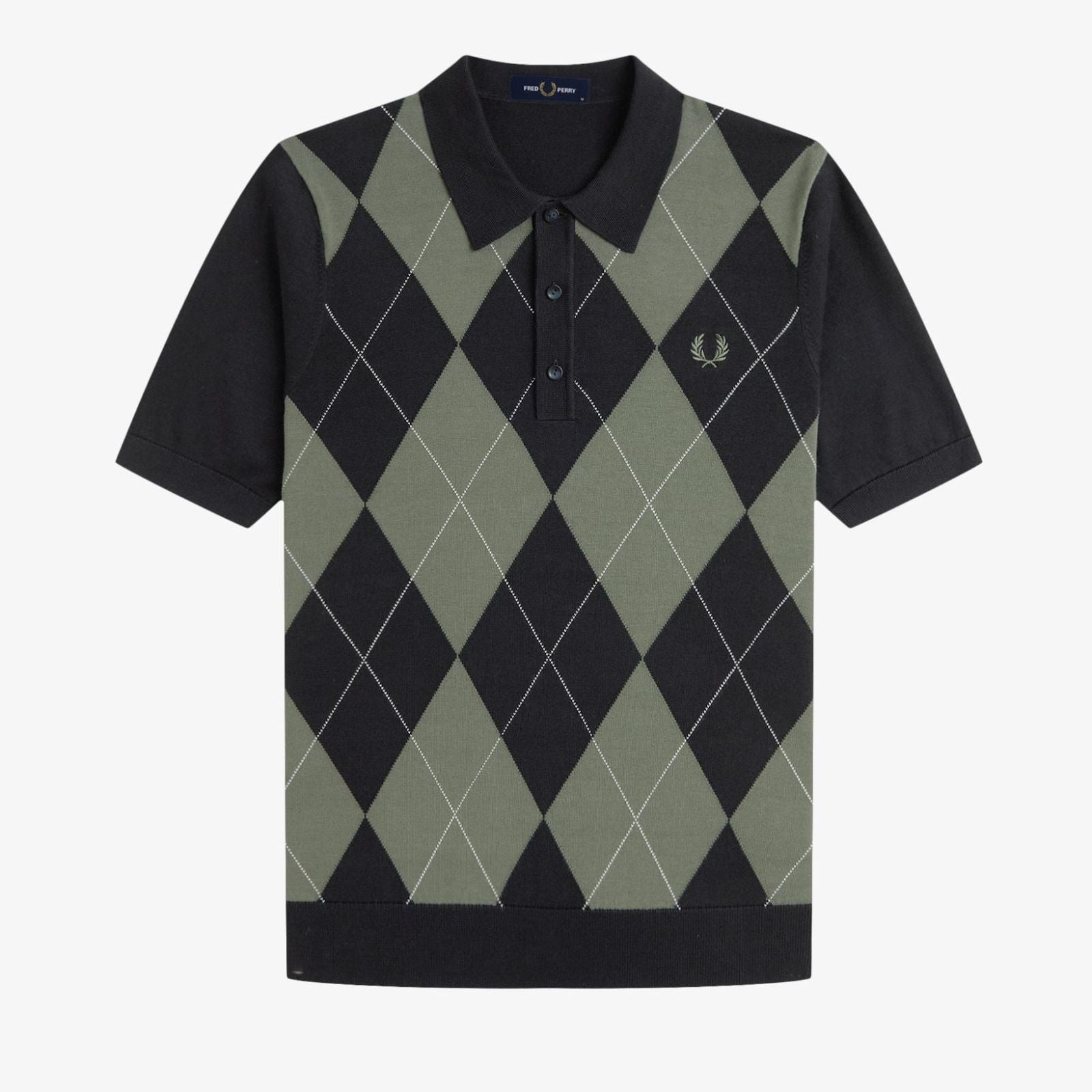 Fred Perry Argyle Knitted Shirt - Black