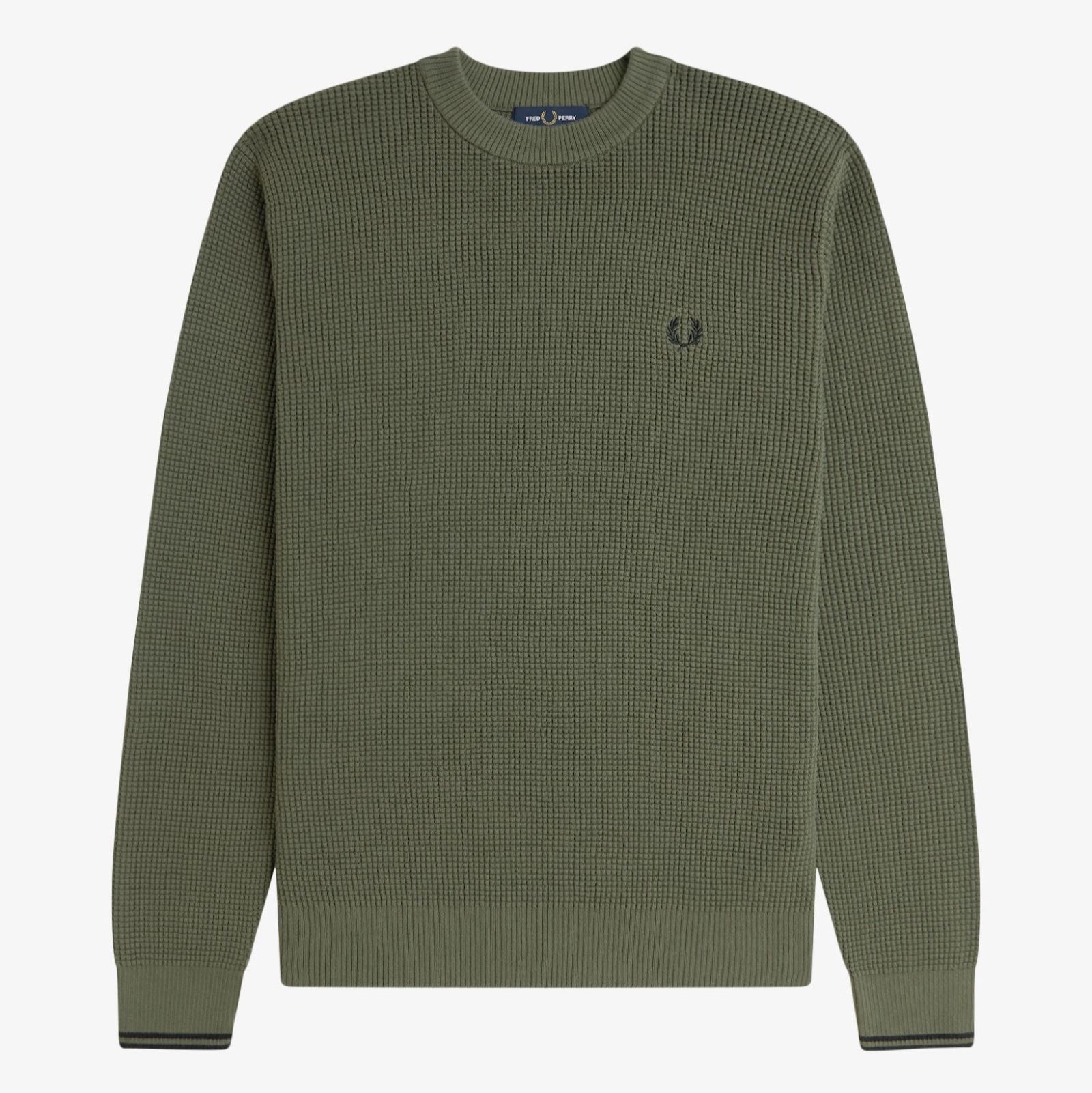 Fred Perry Waffle Stitch Jumper - Laurel Wreath Green