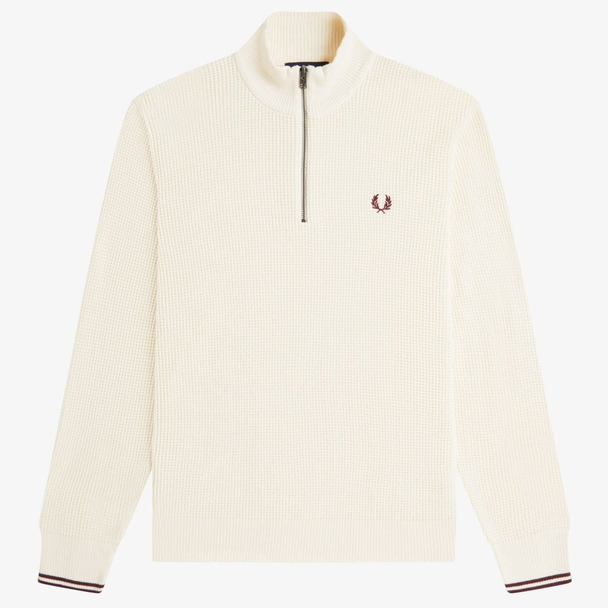 Fred Perry Waffle Stitch 1/2 Zip - Ecru