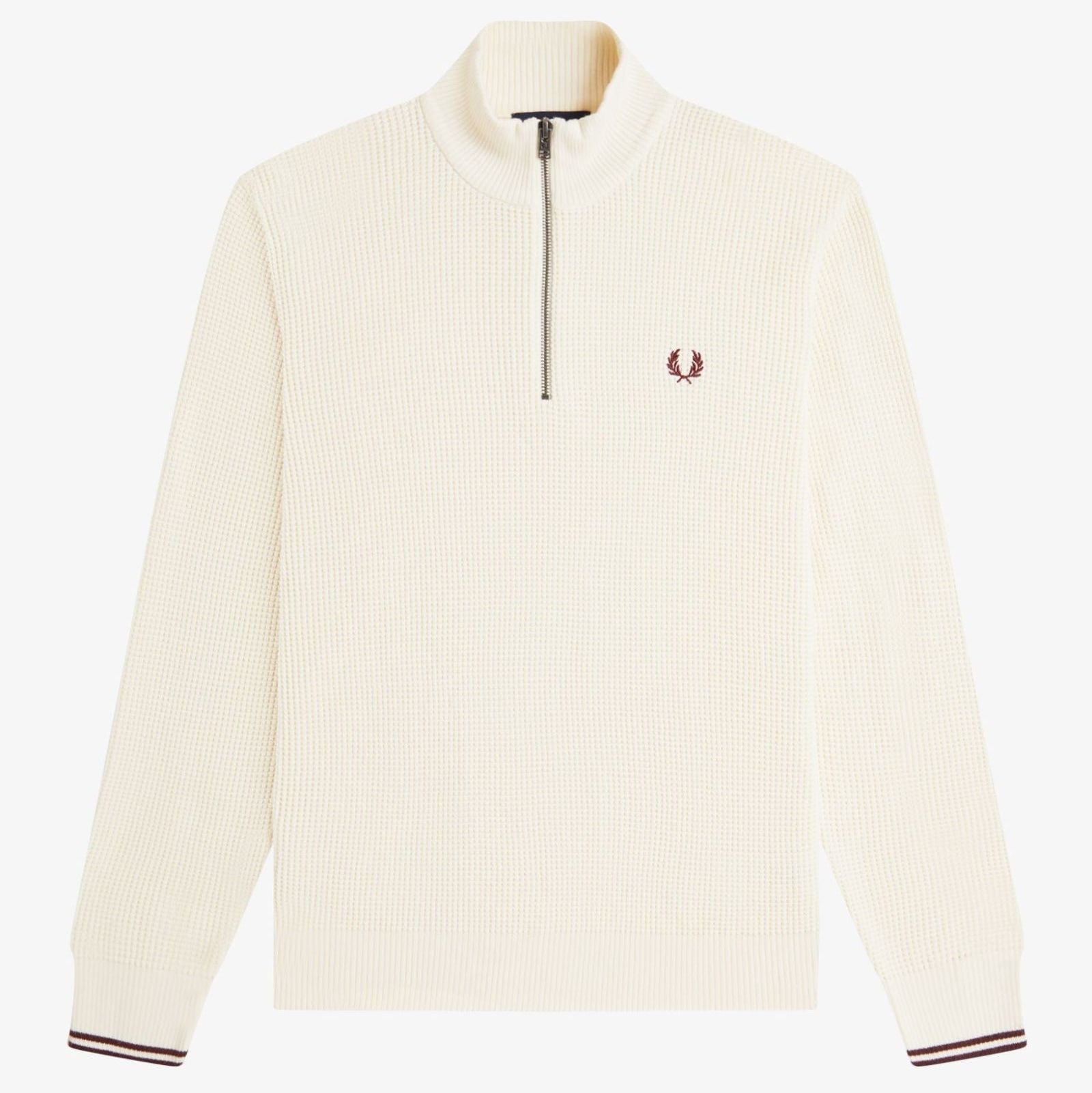 Fred Perry Waffle Stitch 1/2 Zip - Ecru