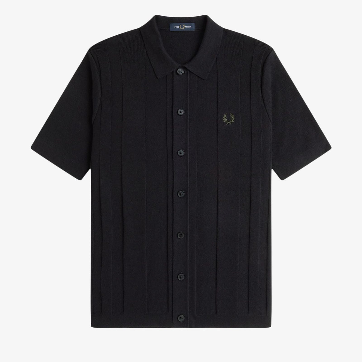 Fred Perry Button Through Knitted SS Shirt - Black