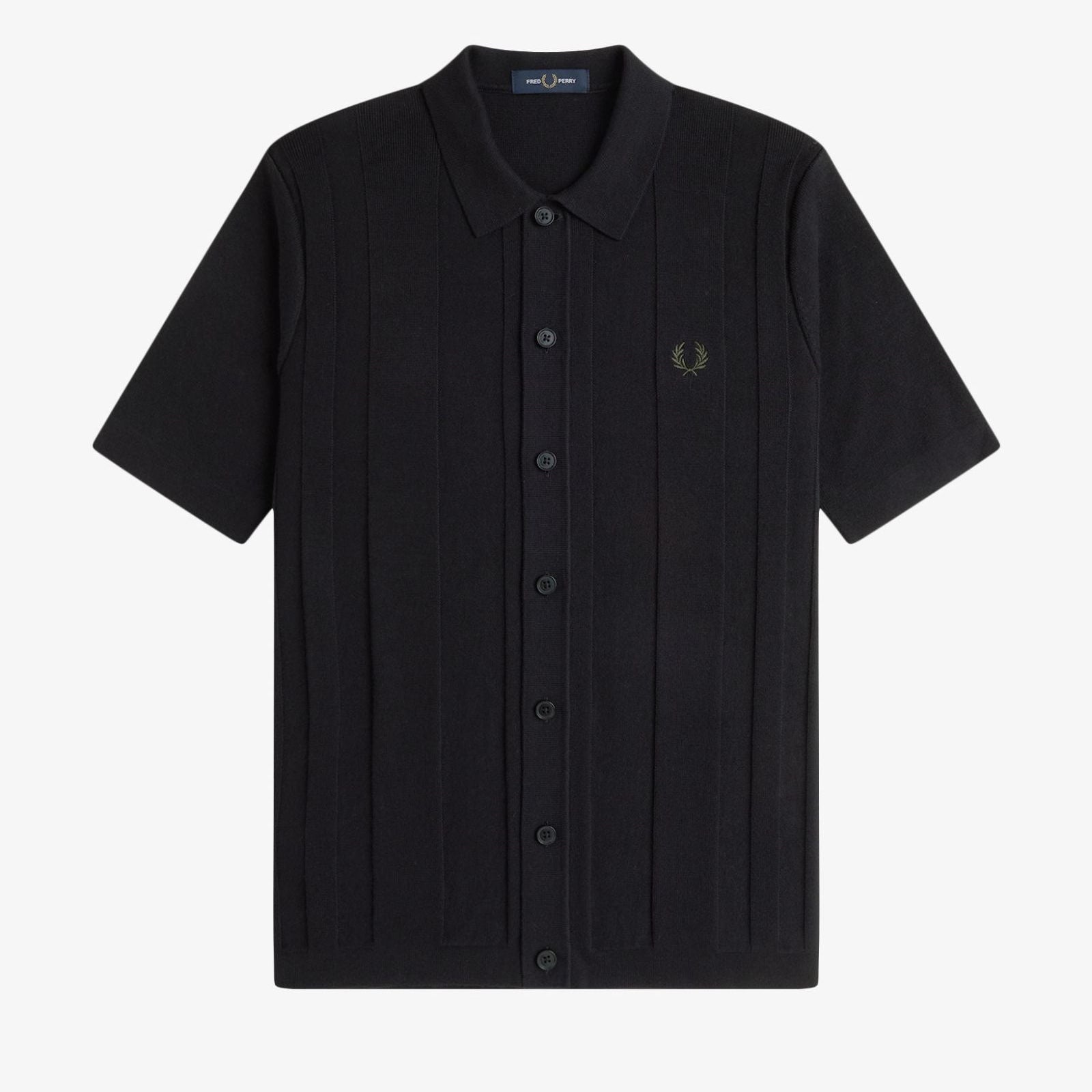 Fred Perry Button Through Knitted SS Shirt - Black