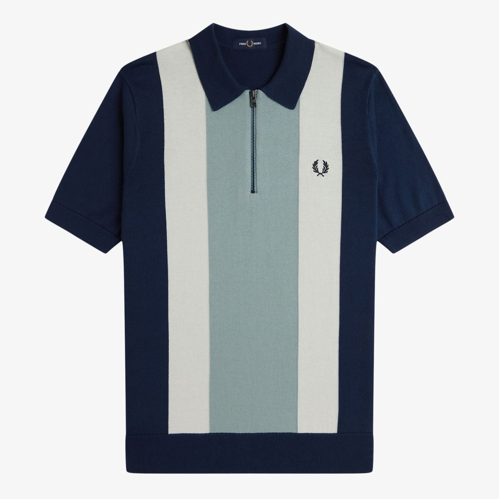 Fred Perry Vertical Stripe Zip Neck - Tennis Blue / Silver Blue / Ecru