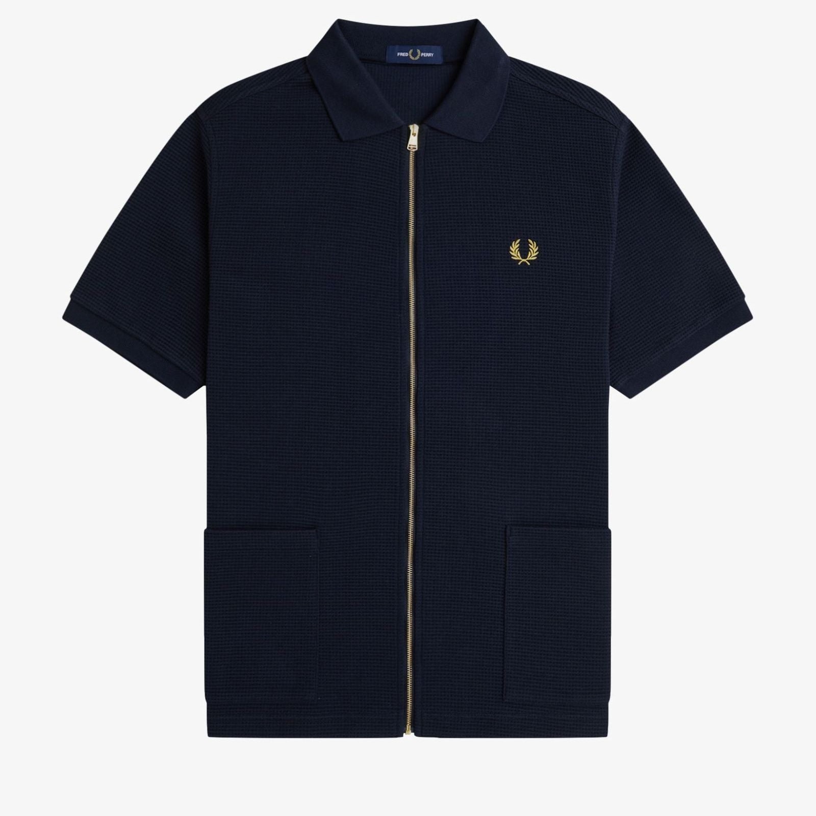 Fred Perry Waffle Zip Through Polo - Navy