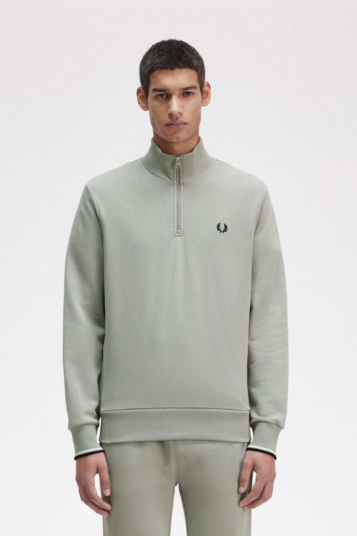 Fred Perry Half Zip Sweatshirt - Limestone