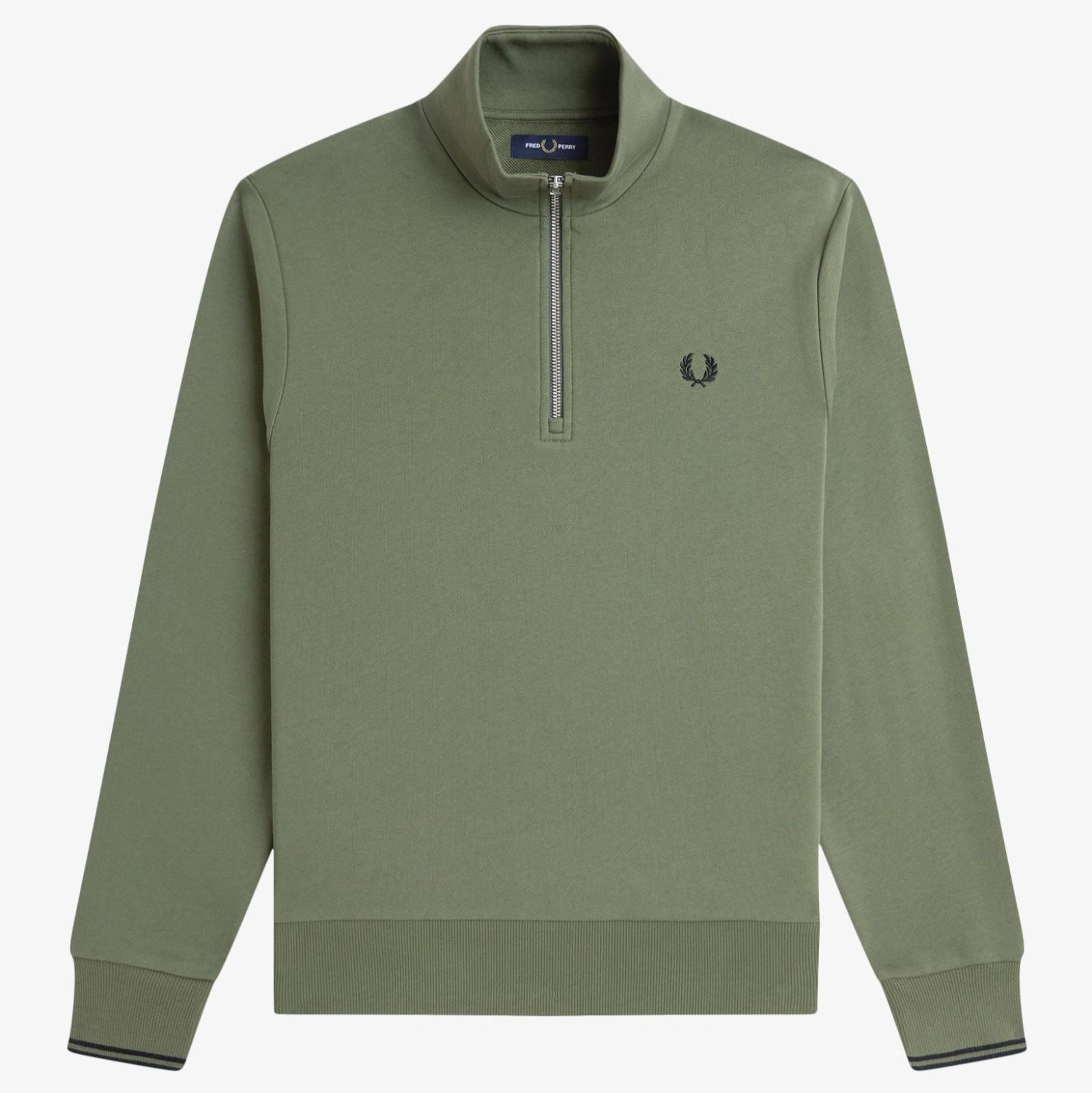 Fred Perry Half Zip Sweatshirt - Laurel Wreath Green / Black