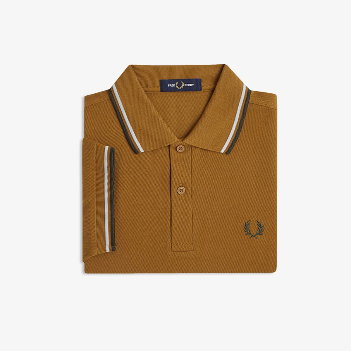 Fred Perry Polo M3600 - Dark Caramel / Dusky Blue / Night Green