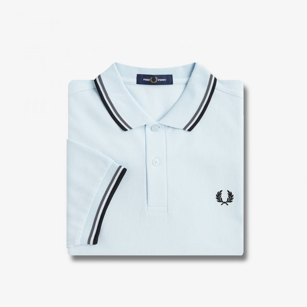 Buy the Fred Perry M3600 Polo - Light Ice / Field Green / Black | Jingo ...