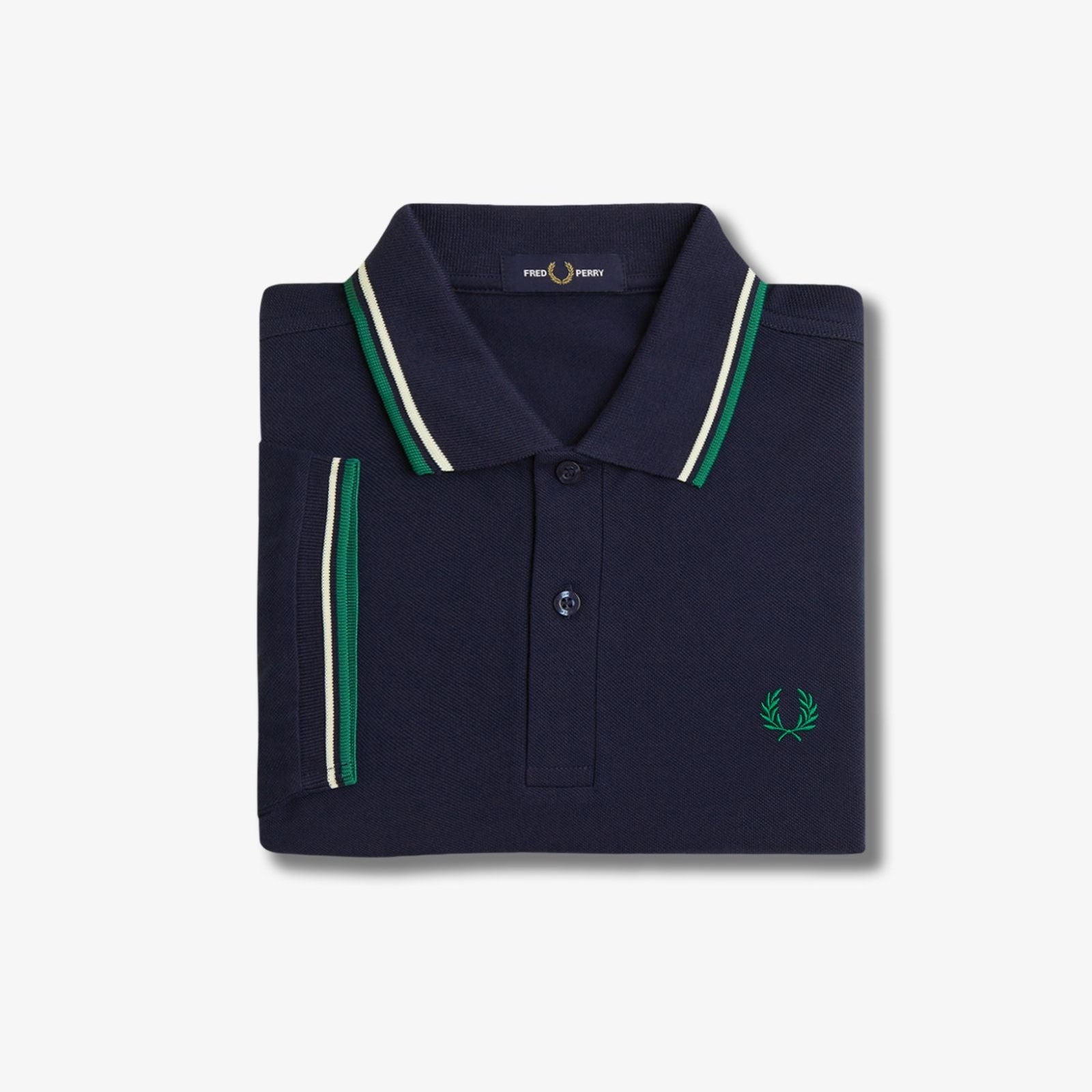 Fred Perry M3600 Polo - Dark Carbon / Light Ecru / Label Green