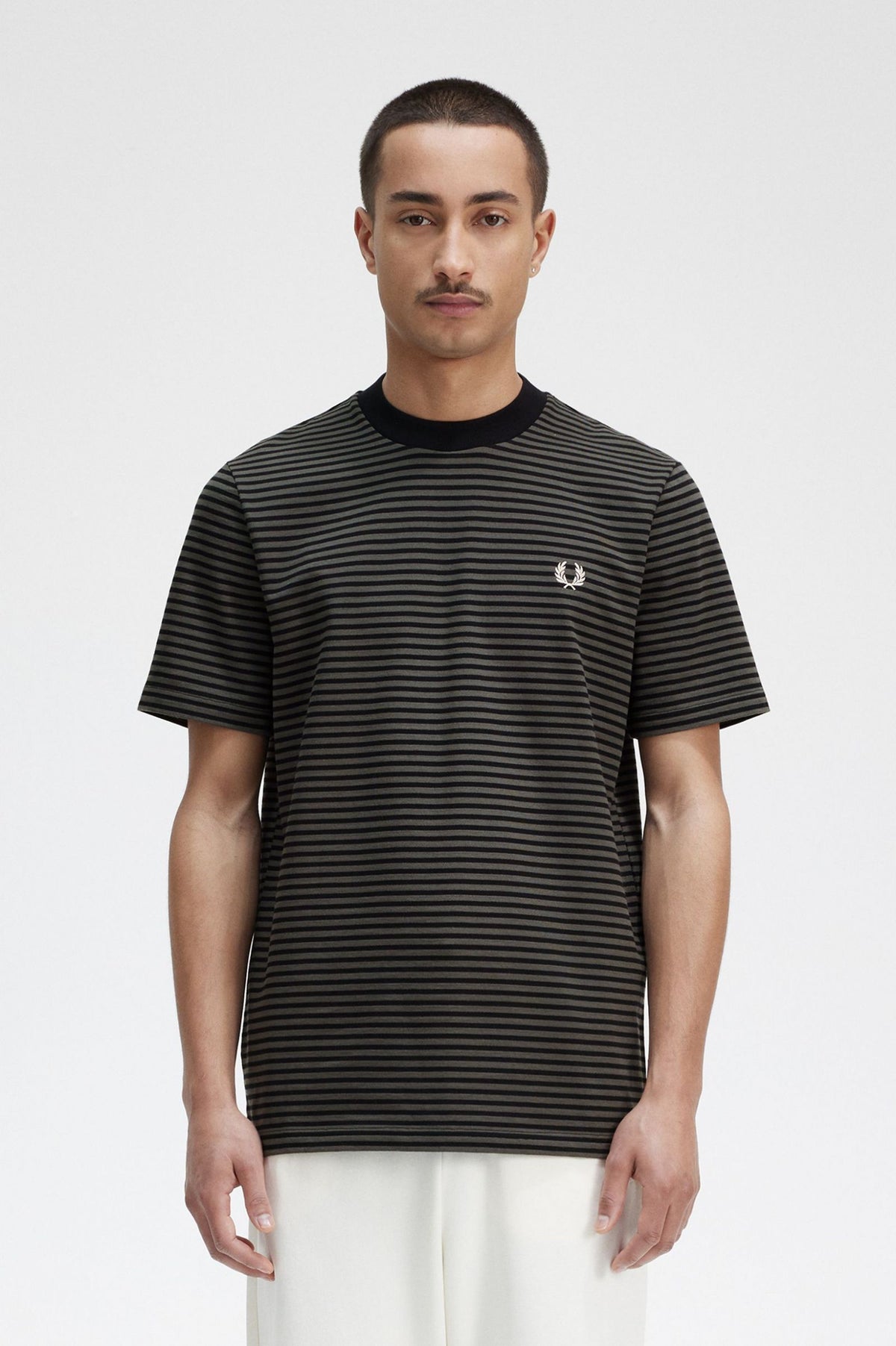 Fred Perry Fine Stripe Heavyweight T-Shirt - Black / Field Green
