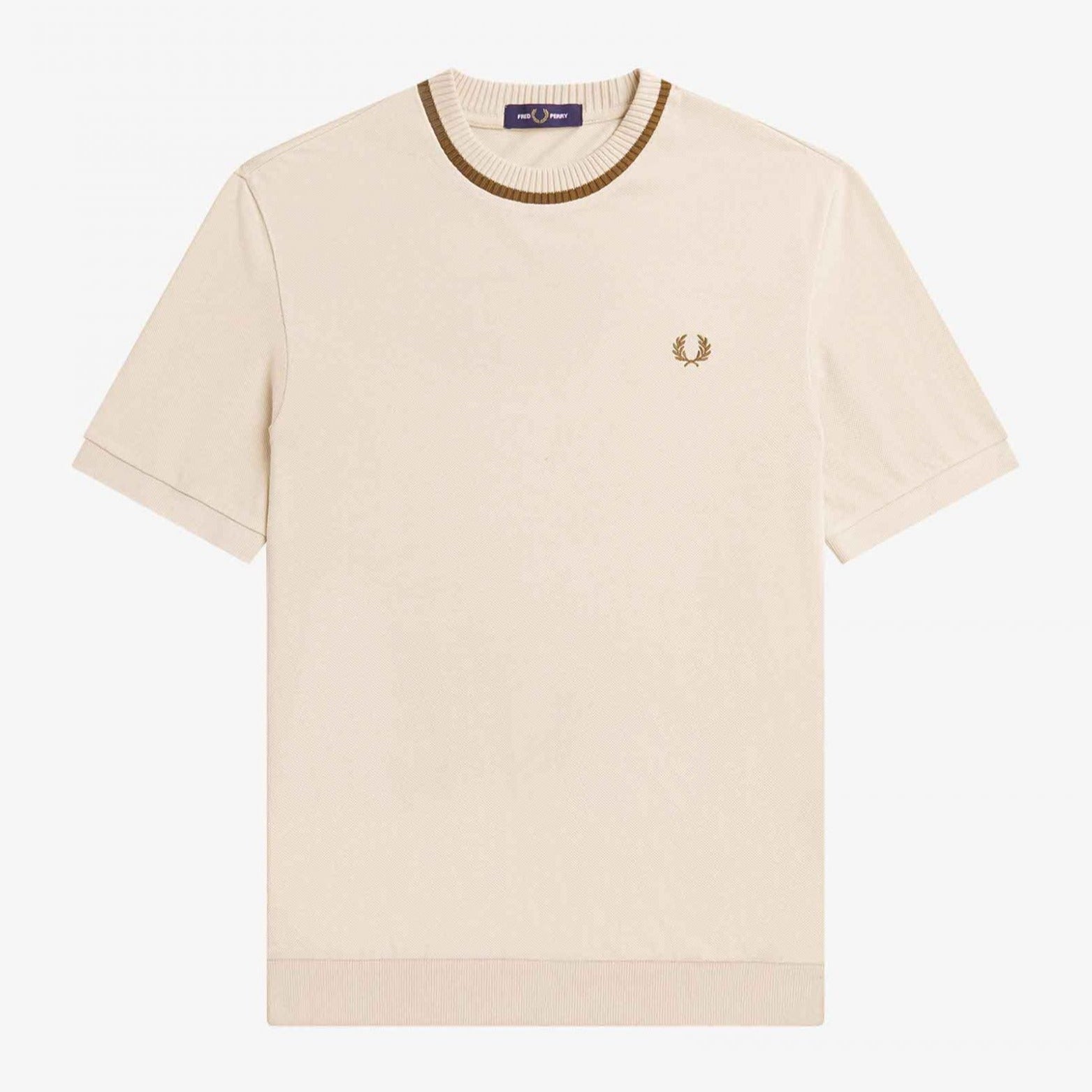 Buy the Fred Perry Crew Neck Pique T Shirt Oatmeal Jingo Clothing