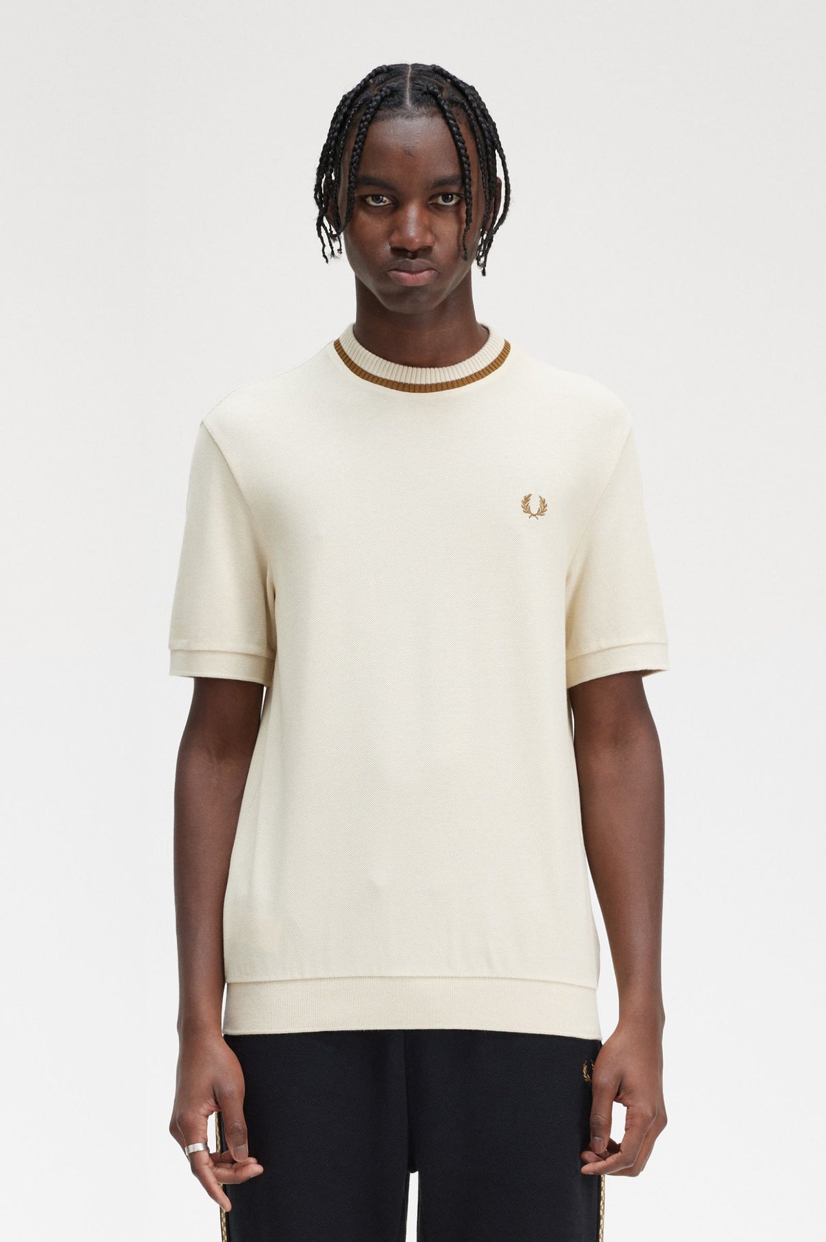 Fred Perry Crew Neck Pique T-Shirt - Oatmeal