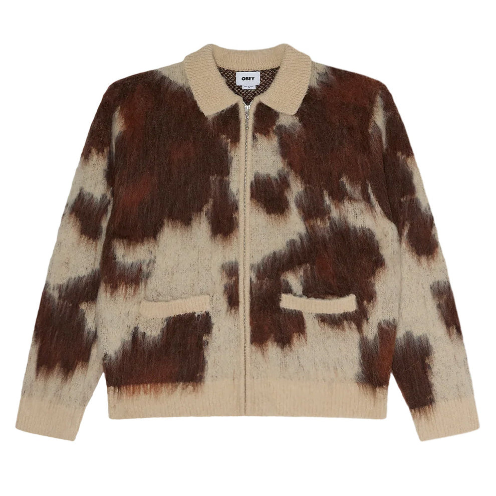 Obey Cow Pattern Zip Sweater - Cow Multi