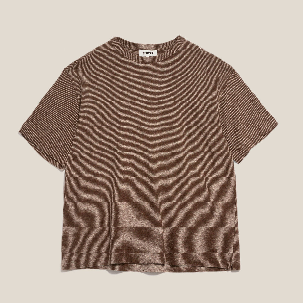 YMC Triple Stripe T-Shirt - Brown / Ecru