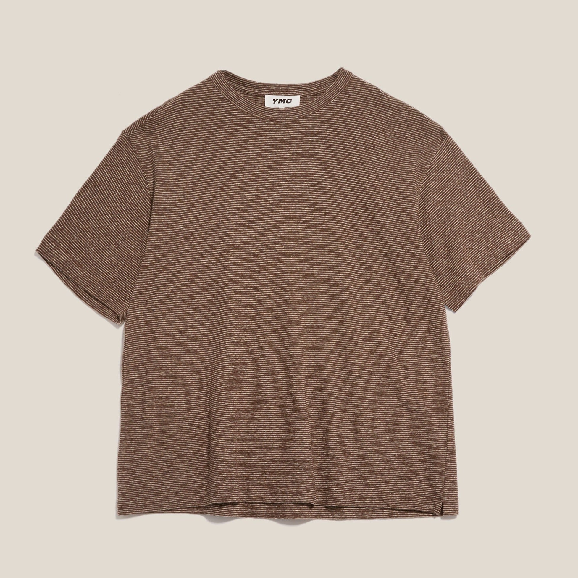 YMC Triple Stripe T-Shirt - Brown / Ecru