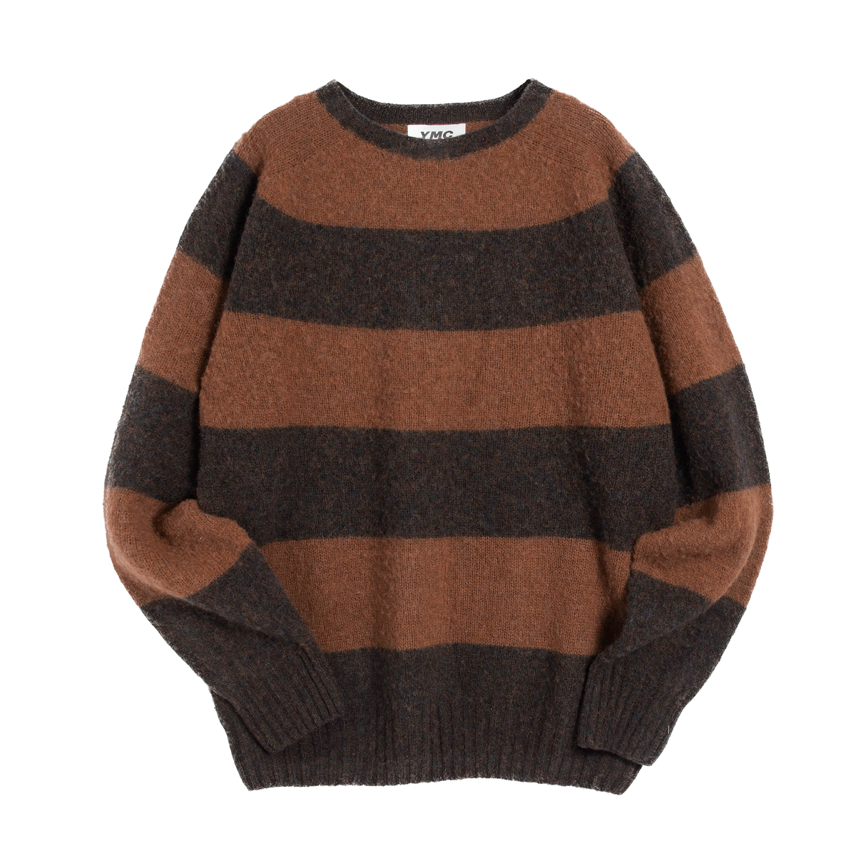 YMC Suedehead Stripe Crew Knit - Brown Stripe