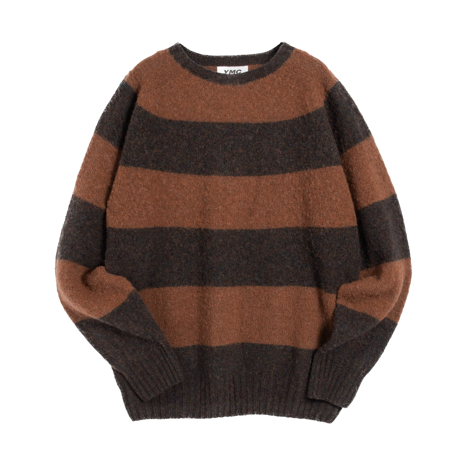 YMC Suedehead Stripe Crew Knit - Brown Stripe
