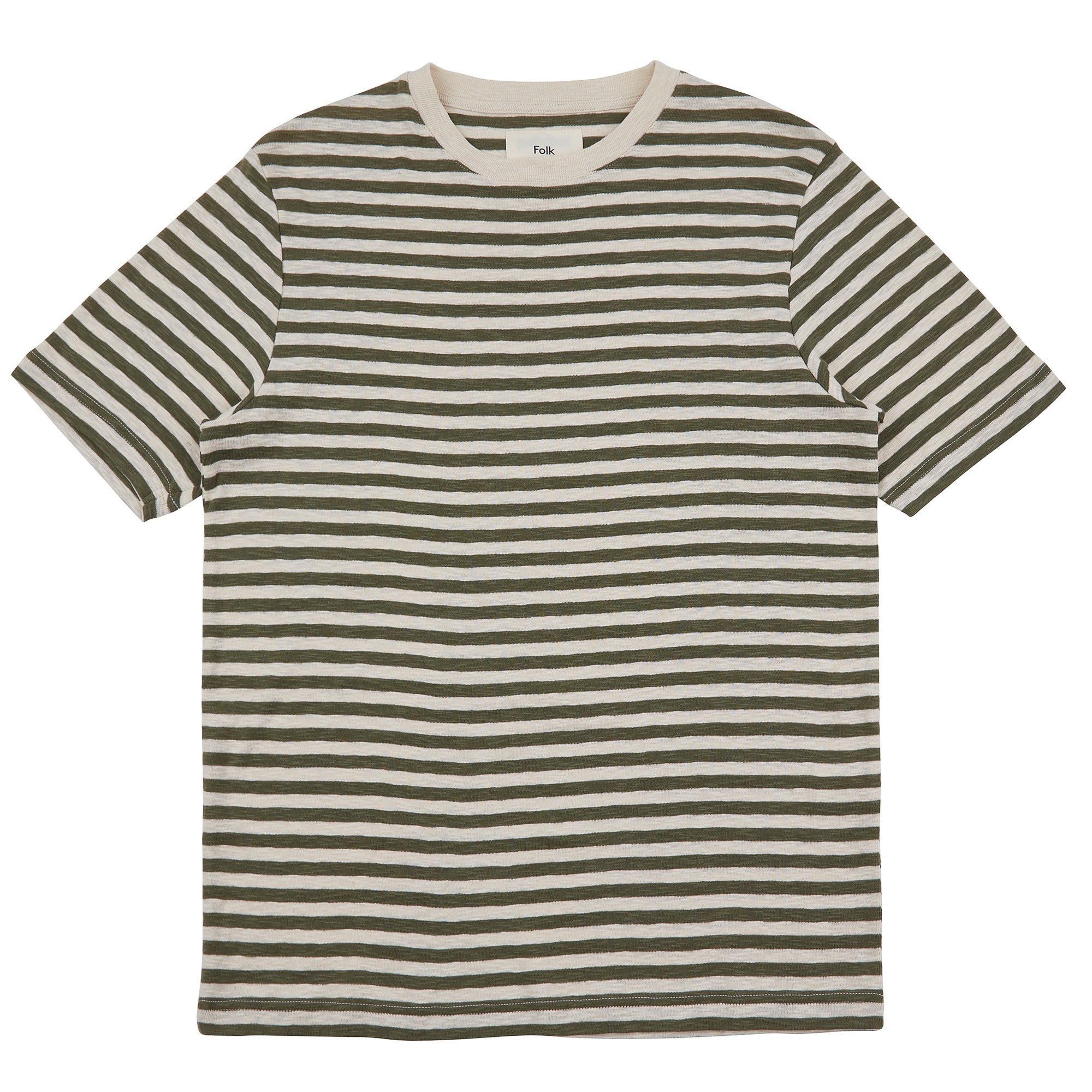 Folk Classic Stripe T-Shirt - Olive / Ecru