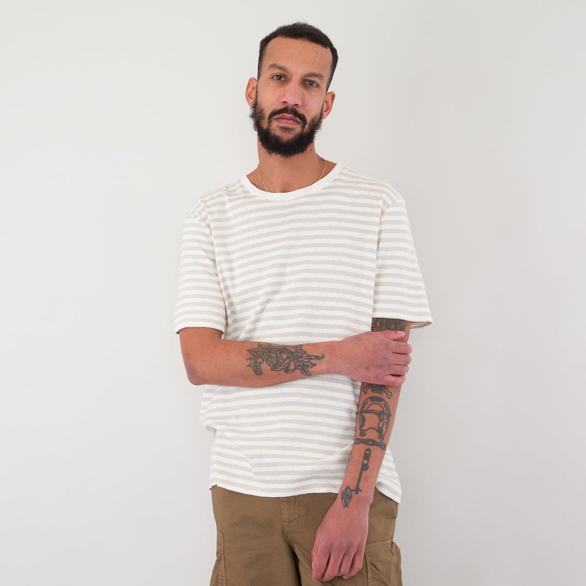 Folk Classic Stripe T-Shirt - Ash / Ecru