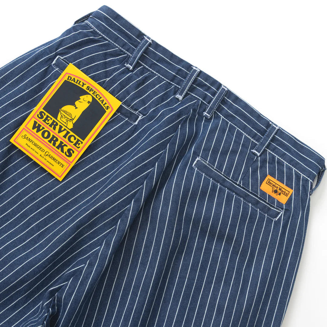 Service Works Pinstripe Denim Part Timer Shorts - Washed Indigo