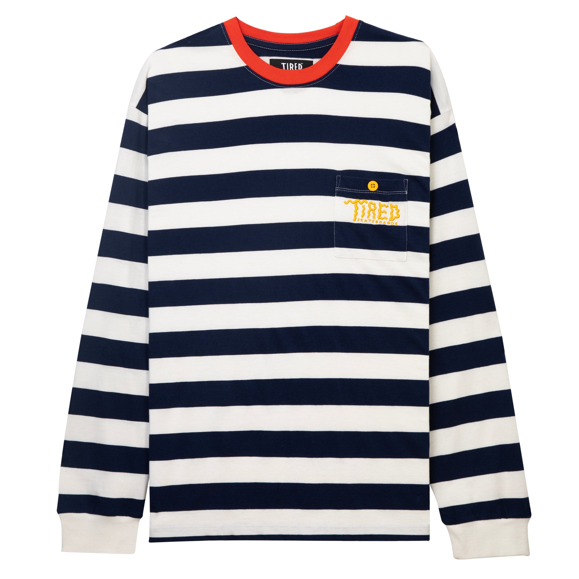 Tired Squiggly Logo Striped Pocket LS - Red / Navy