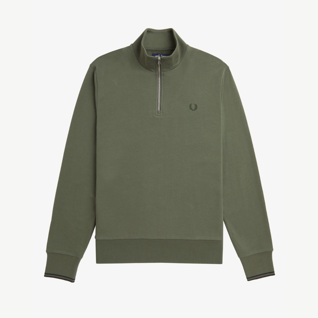 Fred Perry Half Zip Sweatshirt - Laurel Green / Night Green