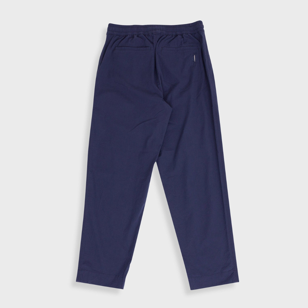 Folk Drawcord Assembly Pant - Navy Seersucker